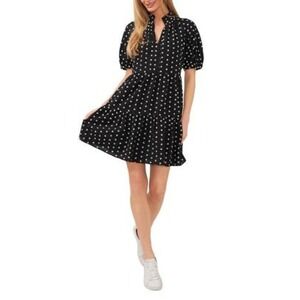 CeCe Garden Romance Dress‎ Women 2X Black Floral Embroidered Eyelet Babydoll